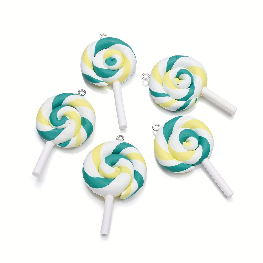 10PCS 29×49mm Rainbow Lollipop Soft Clay Pendant Set