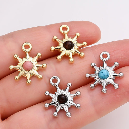 20PCS Eight-Pointed Star Charms with Half-Round Stone Beads