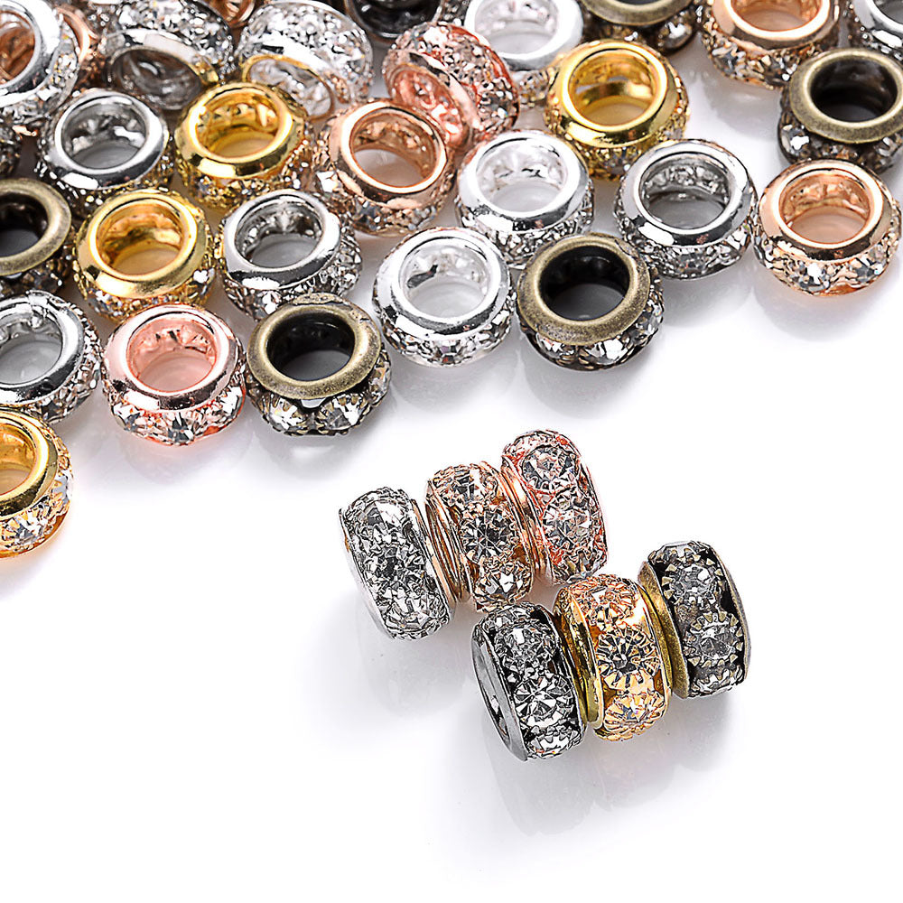 0pcs 10/12mm AlloyLarge Hole Rhinestone Spacer Beads DIY Jewelry Accessories
