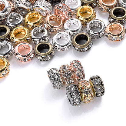 0pcs 10/12mm AlloyLarge Hole Rhinestone Spacer Beads DIY Jewelry Accessories