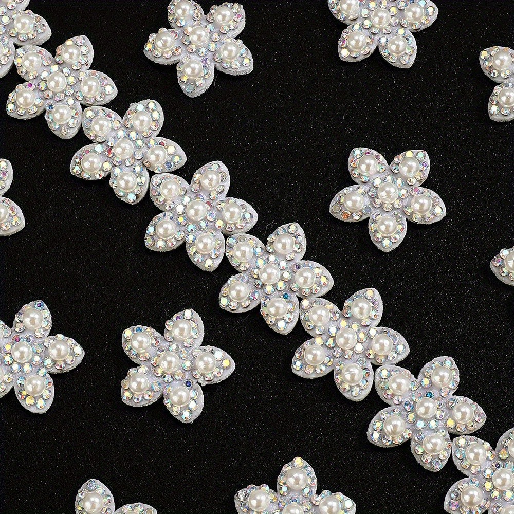 Pearl Rhinestone Flower Patches