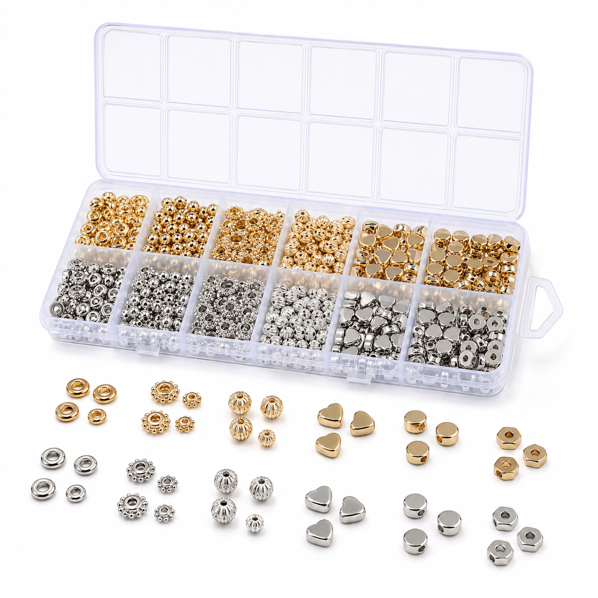 14-Grid Gold & Silver CCB Acrylic Spacer Bead Set