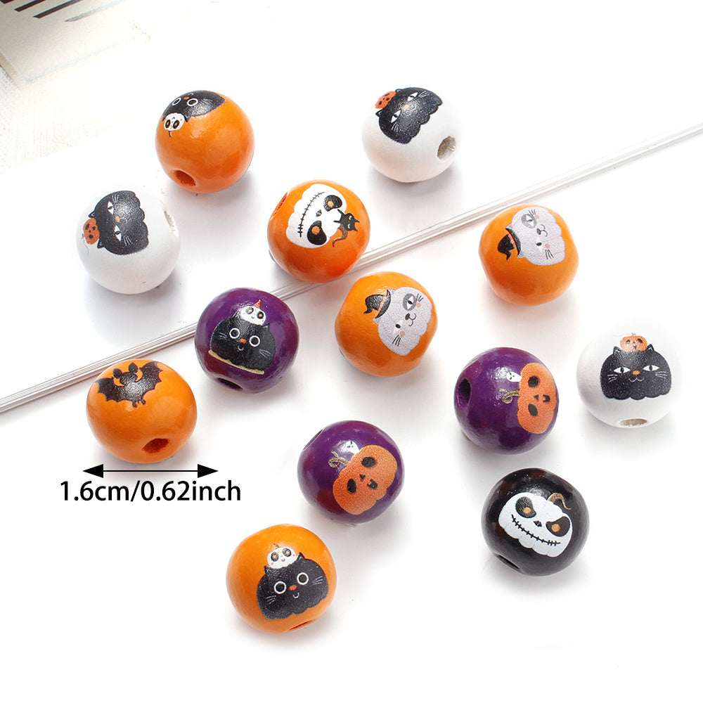 100pcs Mix Random Big Size Halloween Wood Beads