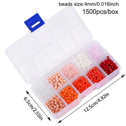 1500pcs/box Jewelry Beads Kit 4mm Mini Jewelry Faceted Beads Set