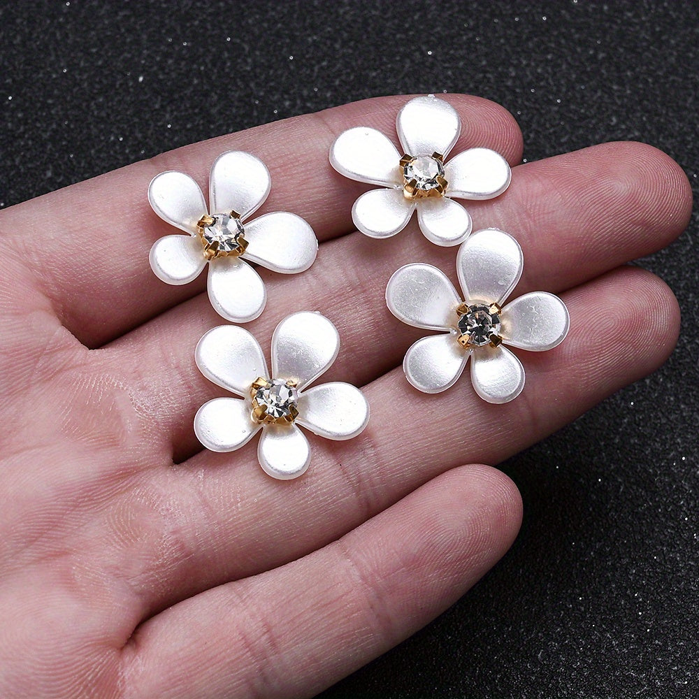 White Five-Petal Flower Acrylic Patch Beads