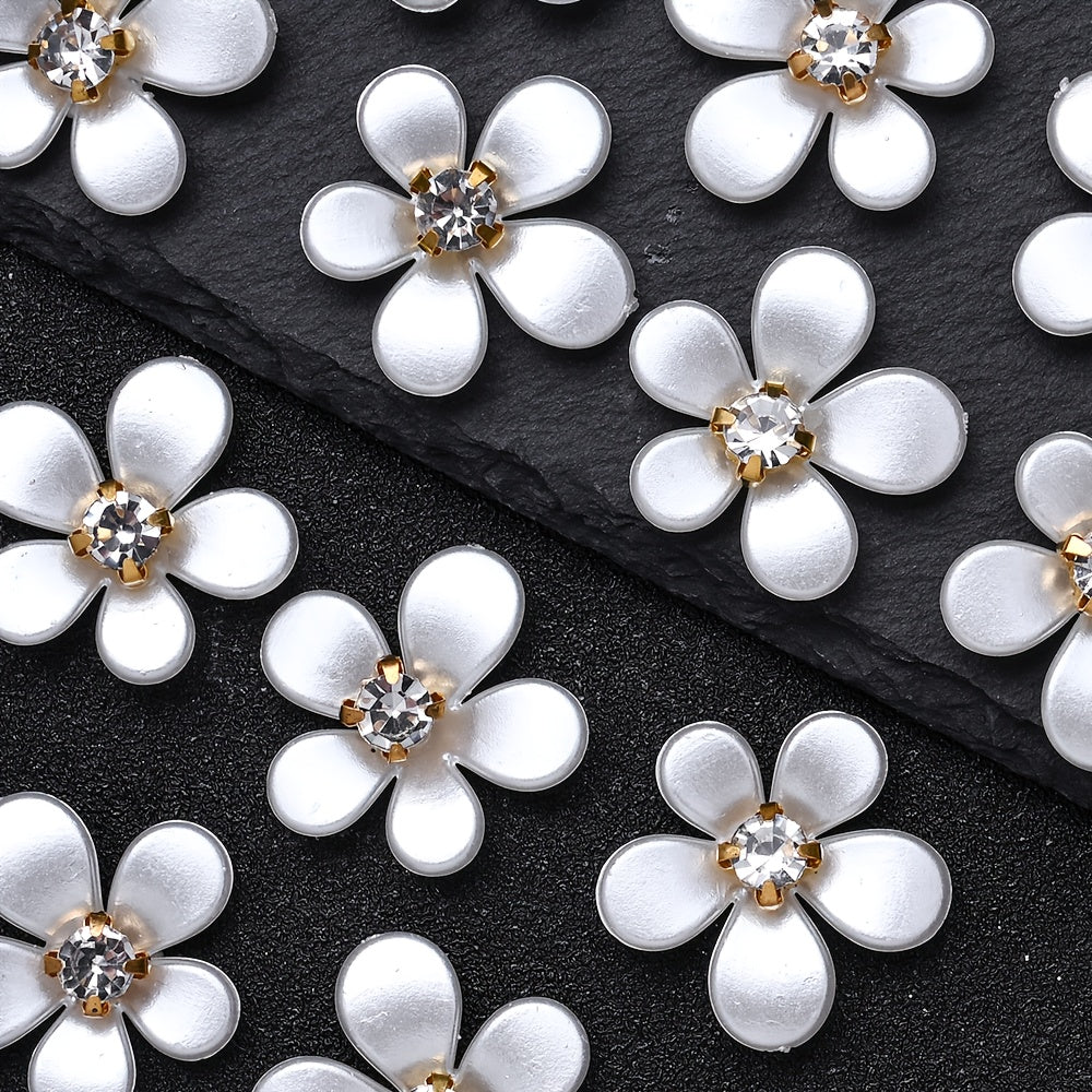 White Five-Petal Flower Acrylic Patch Beads