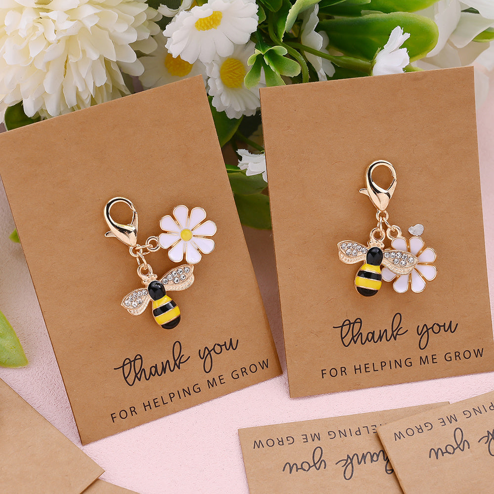 Yellow Bee and Flower Keychain with Thank You Card
