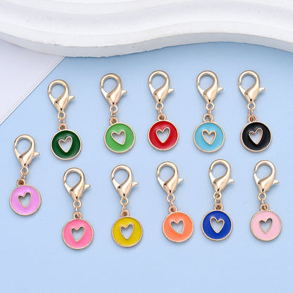 10PCS 35×12mm Hollow Heart Enamel Keychain Charm Set