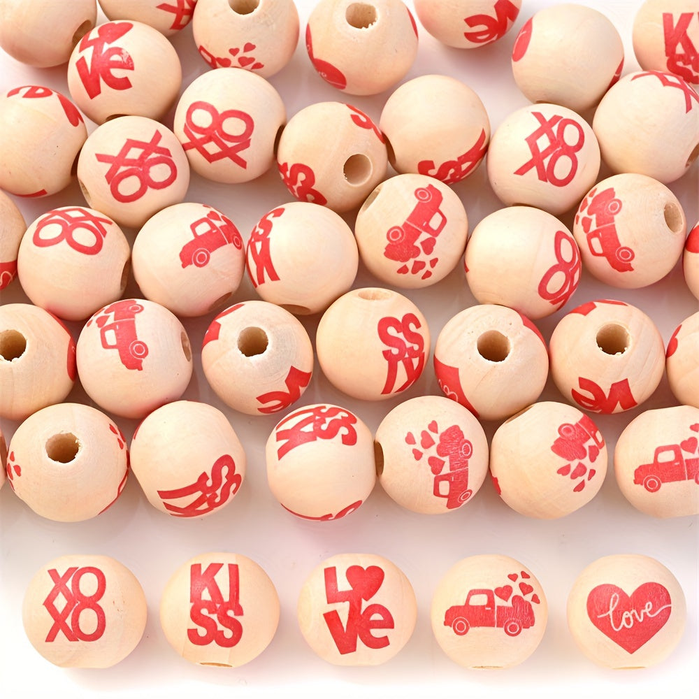 10PCS 16mm Red Kiss & Love Wooden Bead Set