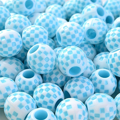 10PCS 14mm Multicolor Checkerboard Acrylic Bead Set