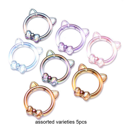 5PCS Acrylic Electroplated Cat Head Bow Bead Set