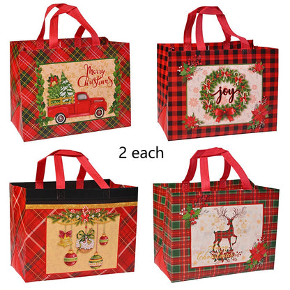 8-Piece 32x18x25 cm Christmas Plaid Tote Gift Bags