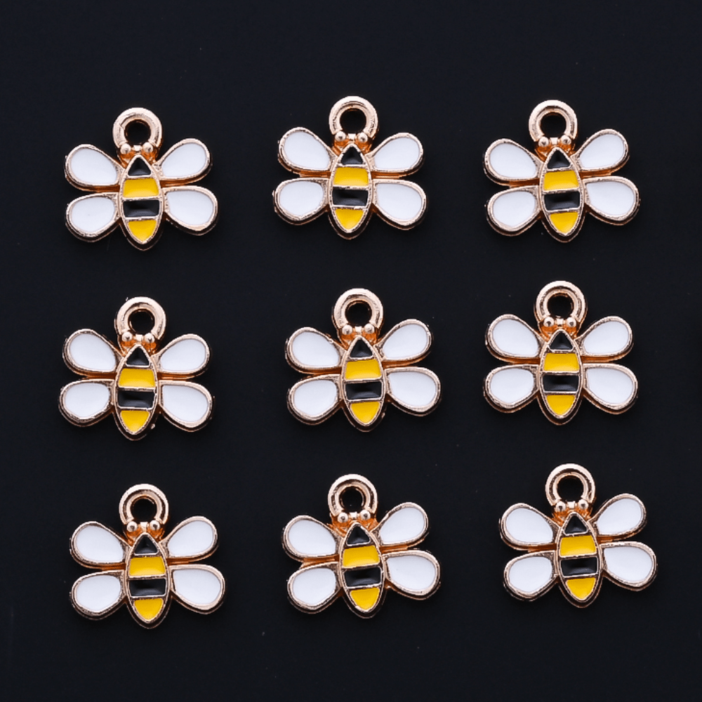 10PCS 9–16mm Yellow Enamel Honeybee Charm Set