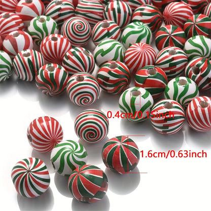 10PCS 16mm Striped Pattern Wooden Bead Set