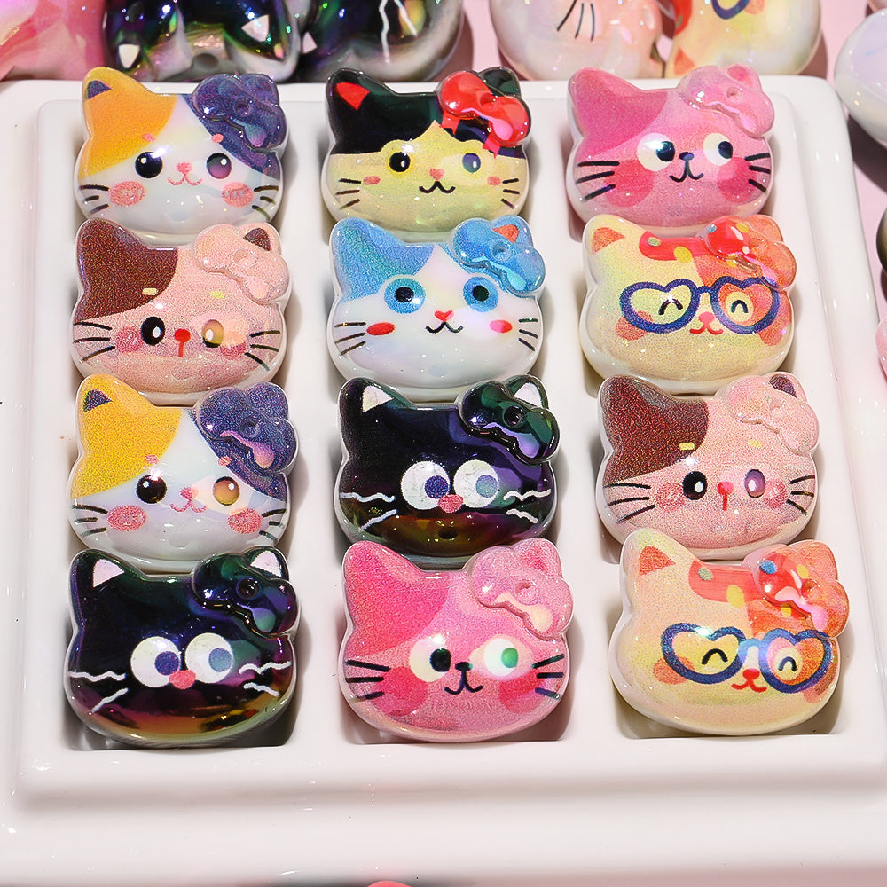 UV Color Cartoon Cat Acrylic Beads
