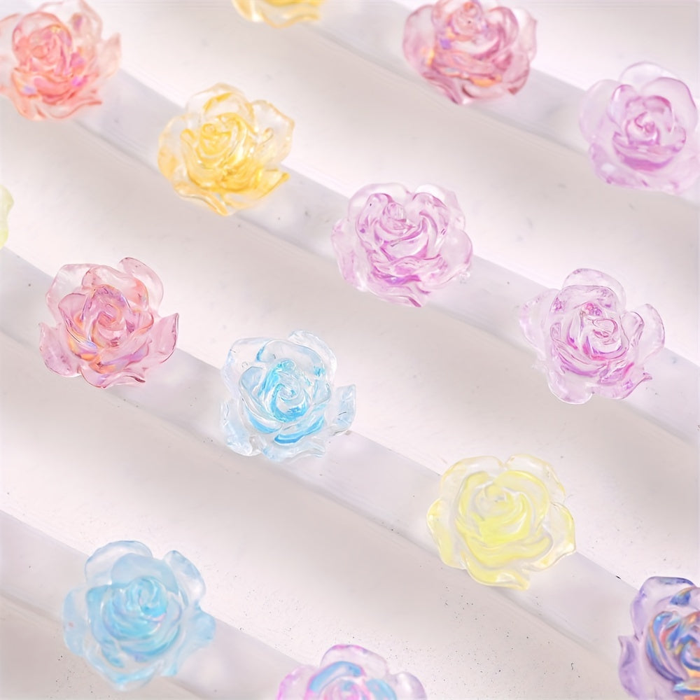 100PCS 7mm Luminous Rainbow Flower Acrylic Bead Set
