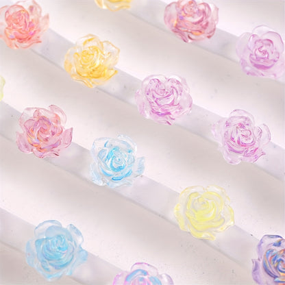 100PCS 7mm Luminous Rainbow Flower Acrylic Bead Set