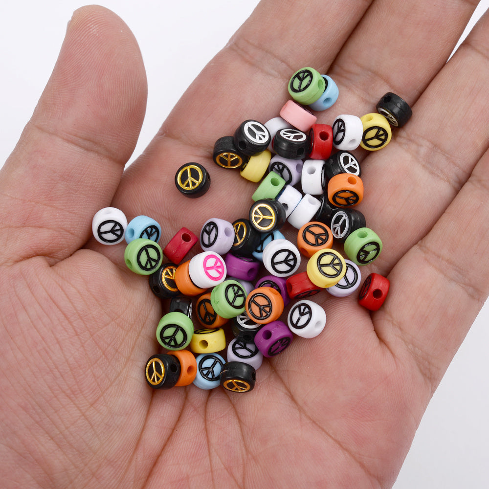 Black Peace Symbol Spacer Beads