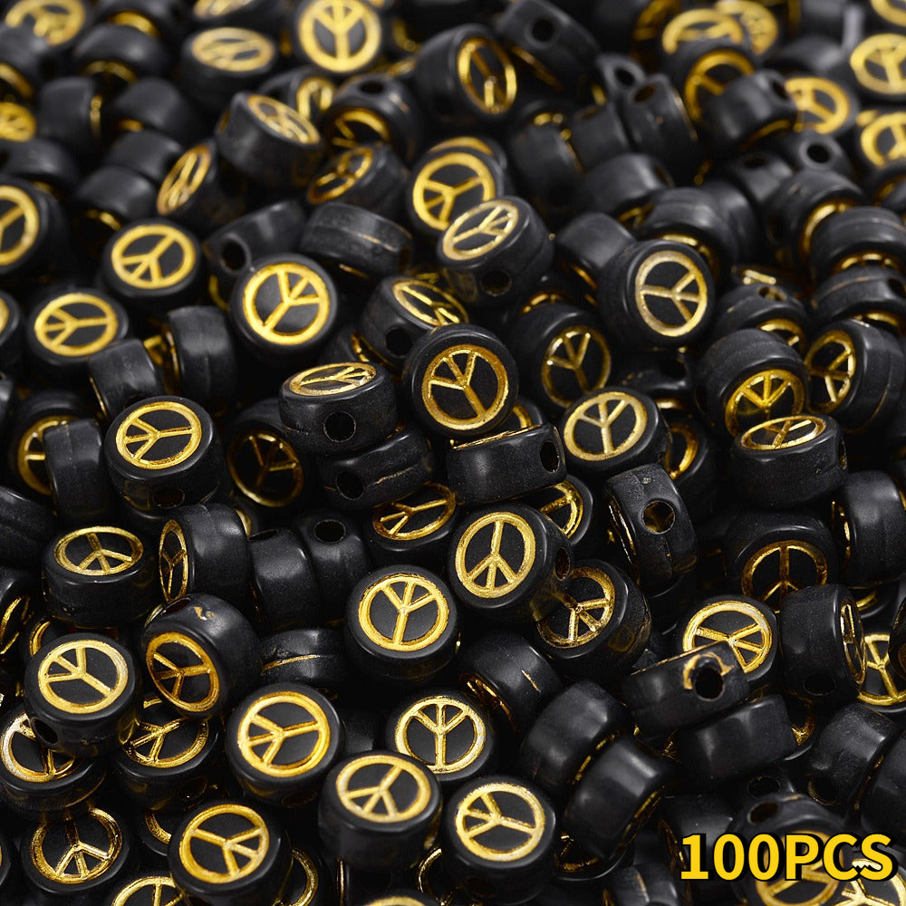 Black Peace Symbol Spacer Beads