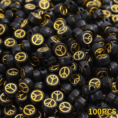 Black Peace Symbol Spacer Beads