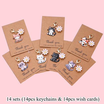 14-Set Enamel Cat Family Keychain & Charm Set