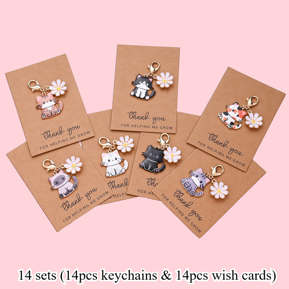 14-Set Enamel Cat Family Keychain & Charm Set