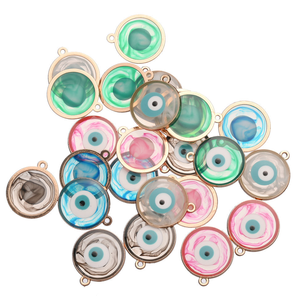 Colorful Alloy Evil Eye Flat Round Charms