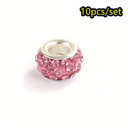 10-Piece Random Multicolor European-Style Rhinestone Large Hole Beads