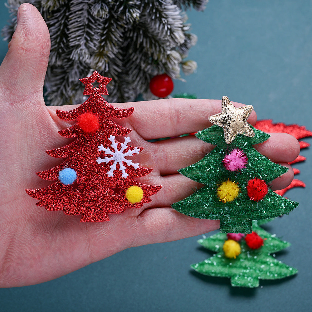 10PCS 65–75mm Green & Red Christmas Fabric Appliques