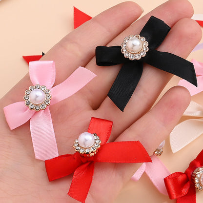 10PCS 4×5cm Pearl Ribbon Bow Rhinestone Appliques