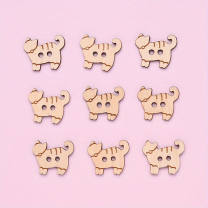 Kitten Wood Double Hole Buttons