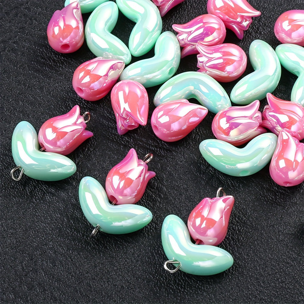 20PCS Pink Tulip Acrylic Bead Set