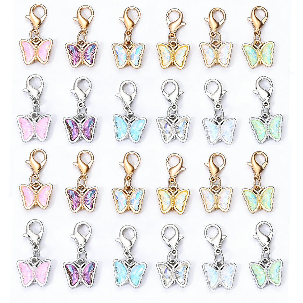18PCS Multicolor Rhinestone Butterfly Mini Keychain Set