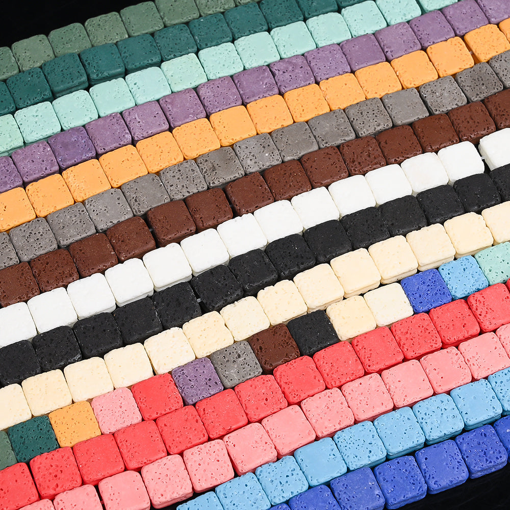 38PCS 10×10mm Square Volcanic Stone Bead Set
