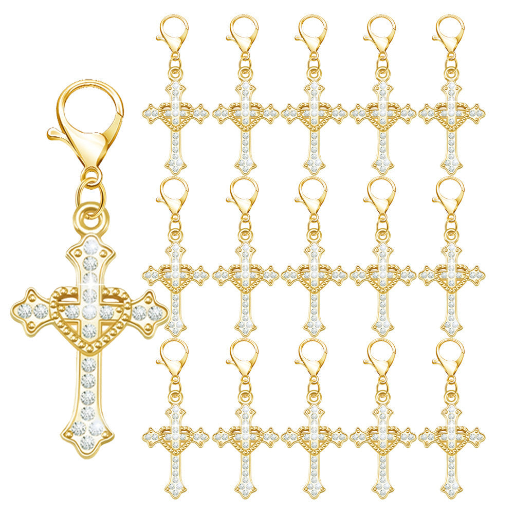 20-Piece White & Gold Rhinestone Cross Keychain Set