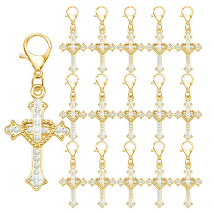 20-Piece White & Gold Rhinestone Cross Keychain Set