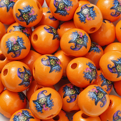 Halloween Witch Pumpkin Wooden Spacer Beads