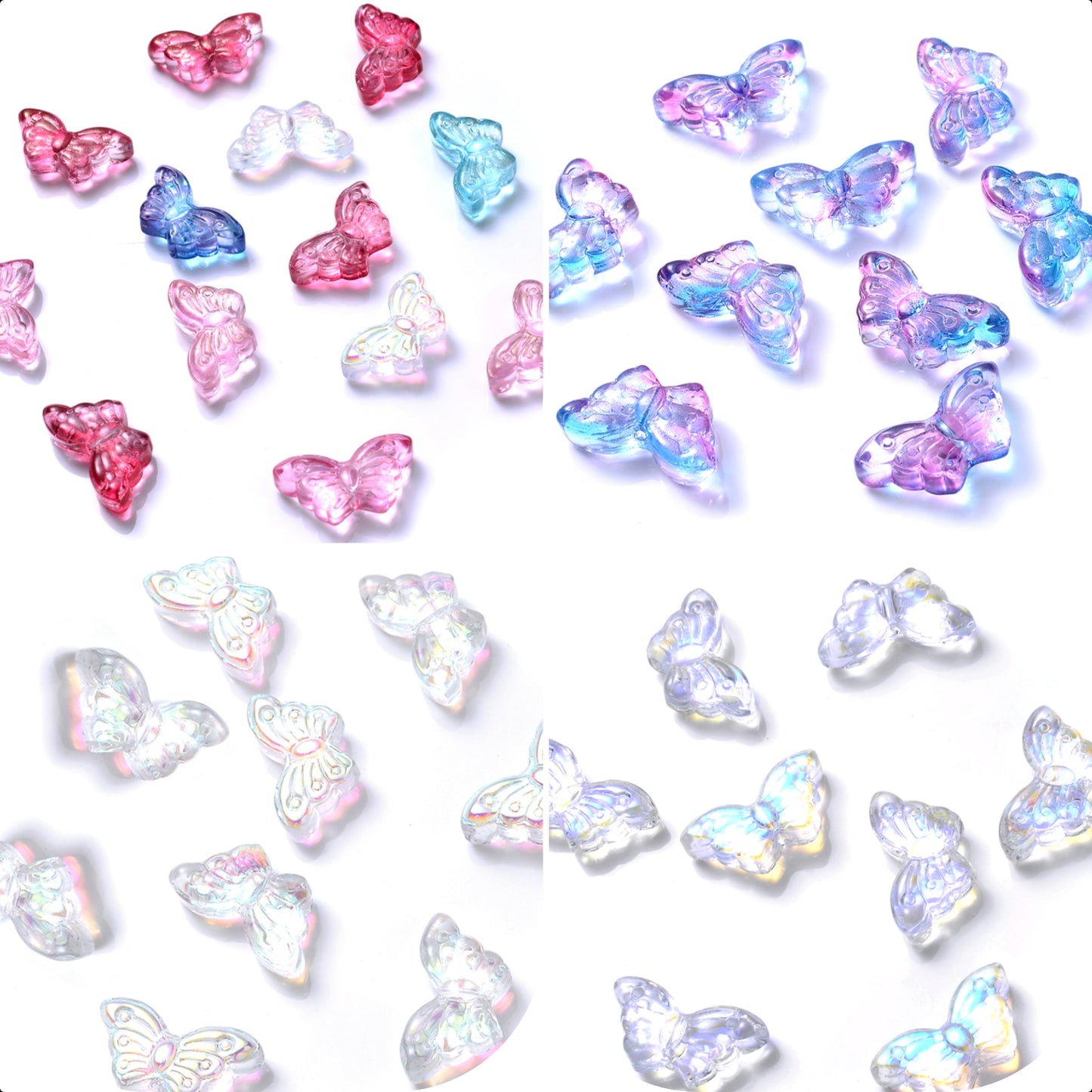 50pcs/set 8x15mm Colorful Transparent Butterfly Beads