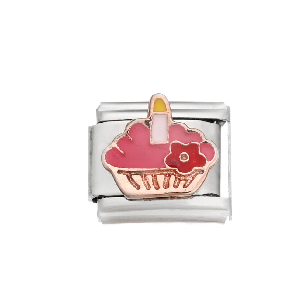 9x10 mm Stainless Steel Birthday Cake Bear Module Charm
