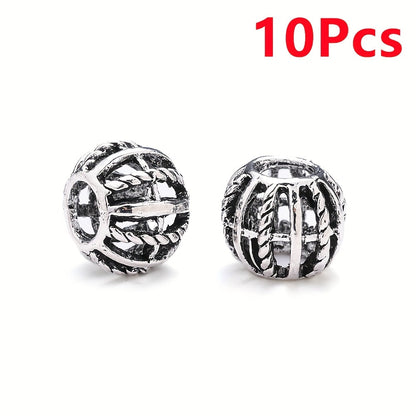 10PCS 9×11mm Retro Silver Hollow Alloy Bead Set