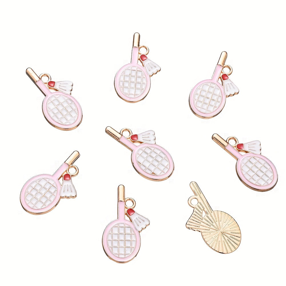 10PCS 11×22mm Colorful Badminton Racket Enamel Charm Set