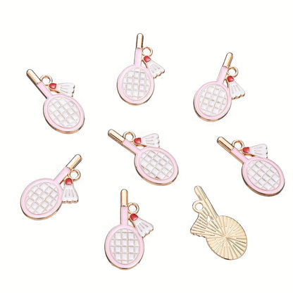 10PCS 11×22mm Colorful Badminton Racket Enamel Charm Set