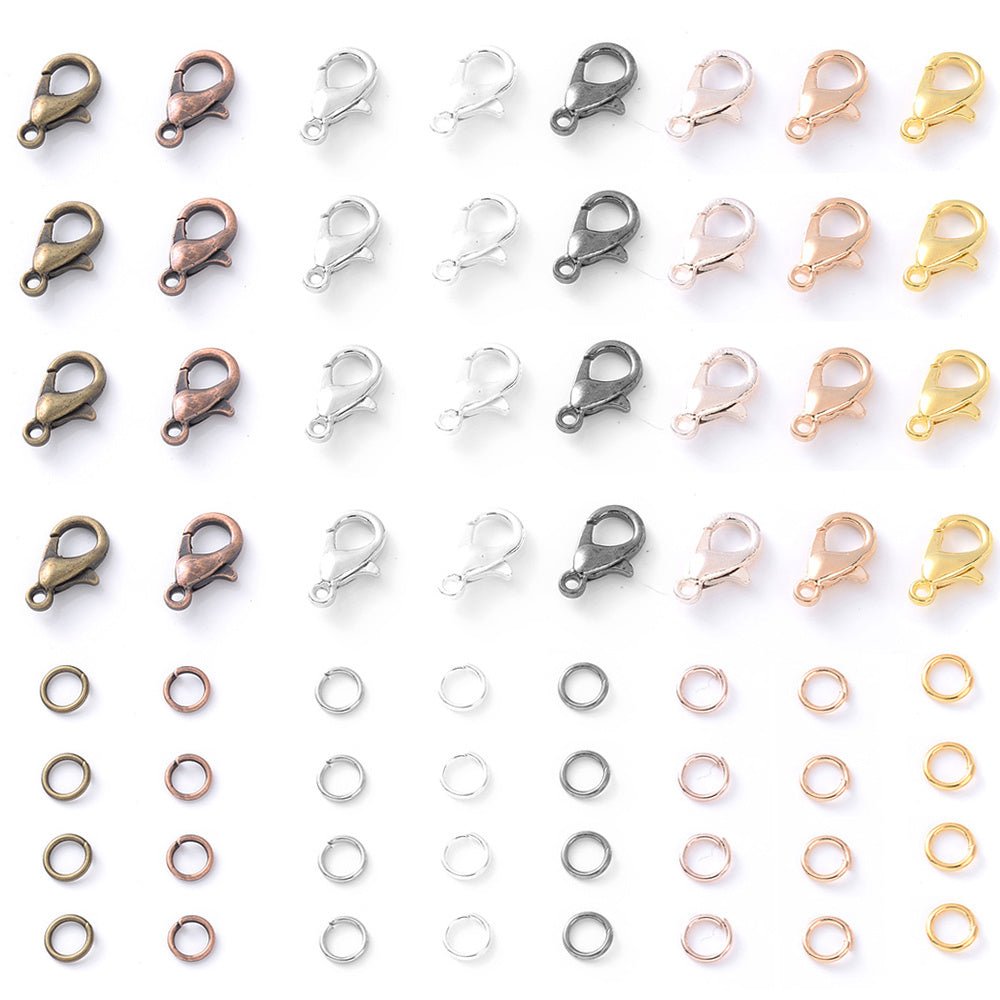 50-Piece Open Jump Rings & Lobster Clasps Jewelry Findings Set