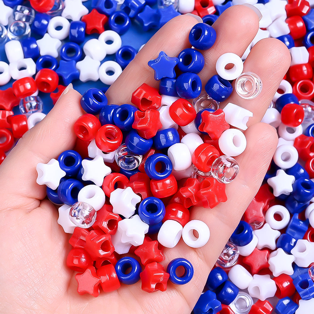 10 mm Red, White and Blue Resin Star Beads