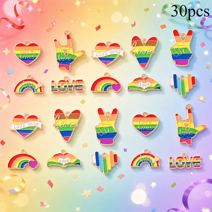 Alloy Pride Month Rainbow Heart Love Pendants