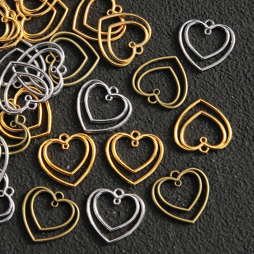 Double Heart Hollow Alloy Pendant Charms