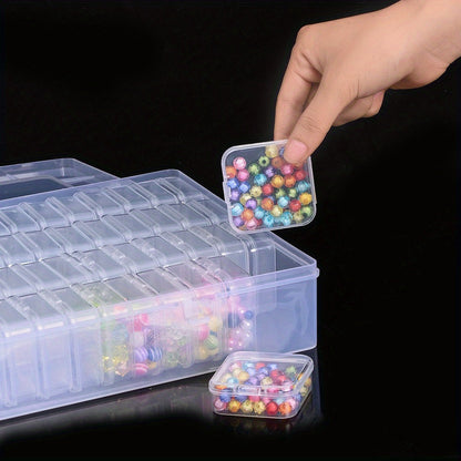 64-Grid Clear Plastic Storage Box with Adjustable Dividers
