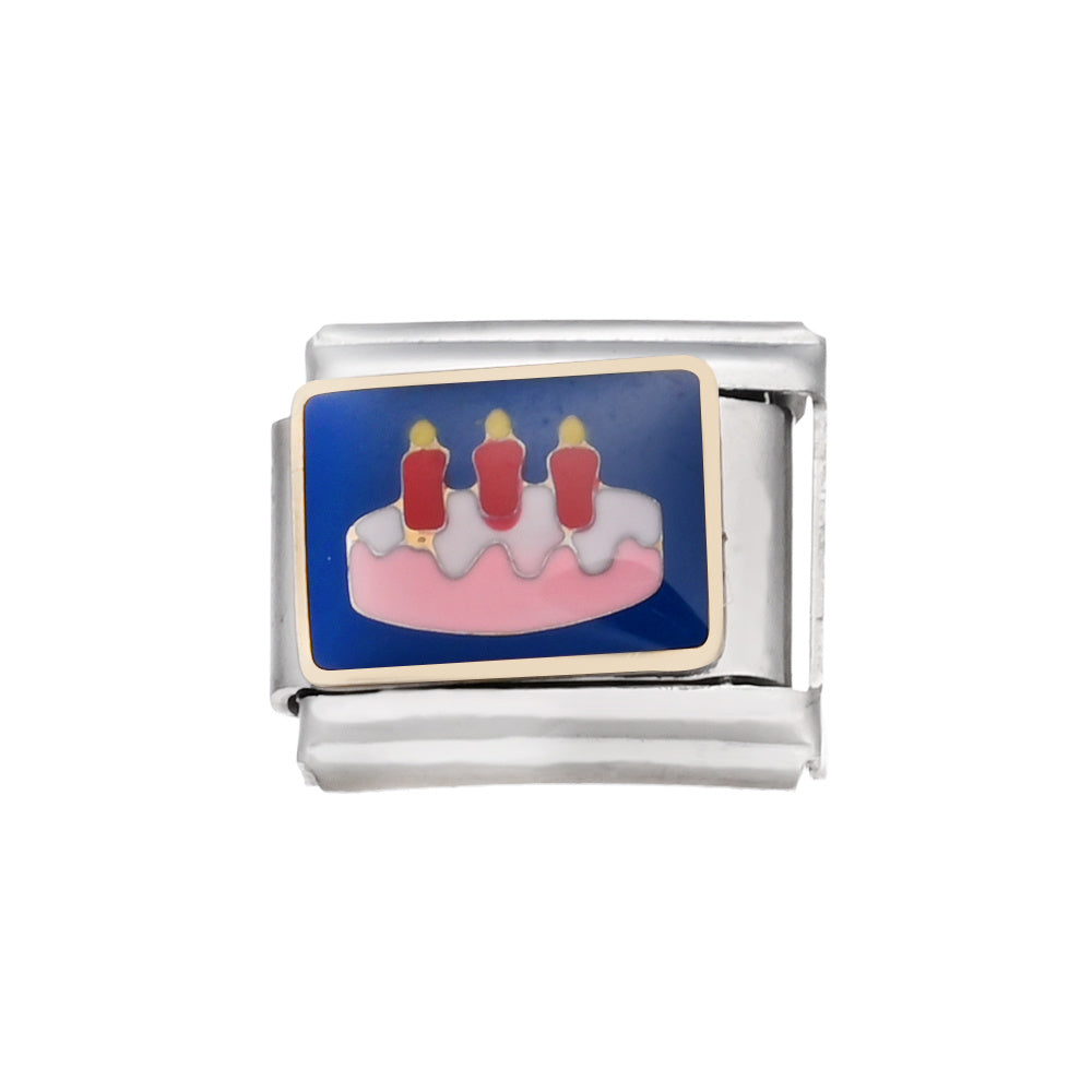 9x10 mm Stainless Steel Birthday Cake Bear Module Charm