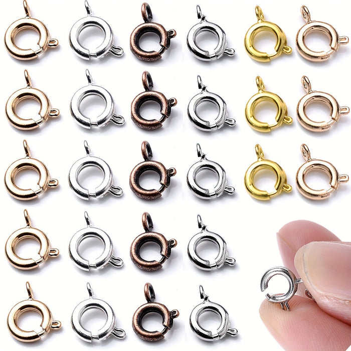 10PCS 7mm Gold & Silver Spring Clasps with Open Jump Rings