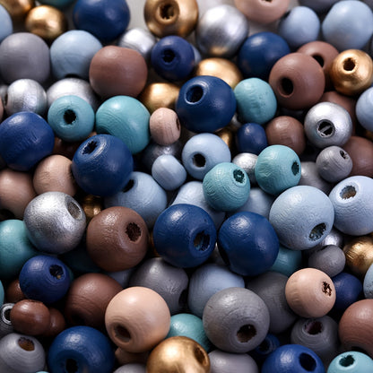 Natural Blue and Gold Wooden Beads